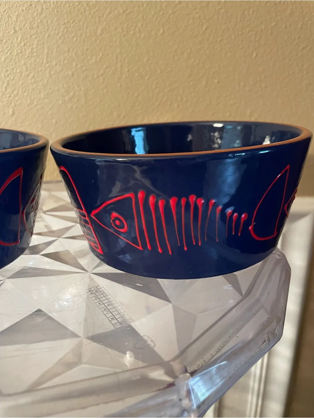 Crate & Barrel Shore Dark Navy Red Fish Bowls lot of 2